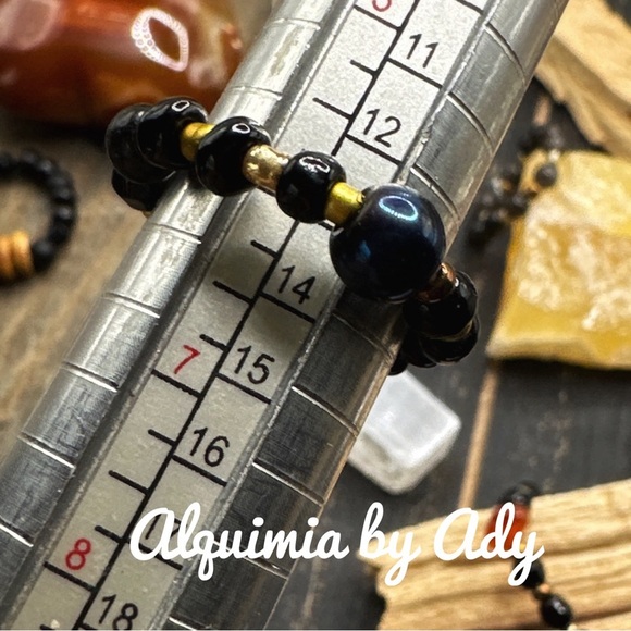 Black onyx beaded gem ring band bohemian - Picture 2 of 2